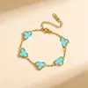 Pulseira Cruzada Simples de Trevo de Quatro Folhas Dupla Face Ouro 18K Não Desbota Joia de Moda Versátil Feminina Pulseira de Trevo da Sorte Venda por Atacado