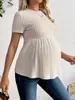 2026 Nova Roupa de Maternidade Europeia e Americana Comércio Exterior Site Independente Mais Vendido Gola Redonda Pulôver Top de Tricô Camiseta de Manga Curta para Maternidade