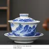 Jingdezhen Sancai Tazón Cubierto Taza de Té Juego de Té Porcelana Azul y Blanca Tazón de Té Hogar Oficina Cerámica Cuenco de Kung Fu Individual