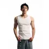 Colete Esportivo Respirável Slim-Fit Estilo Americano com Textura Canelada Branca Sem Mangas Fitness Tendência