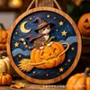 Placa de Madeira de Gato Engraçado para Halloween Transfronteiriça Estilo Americano Abóbora Gato Preto Decoração Atmosfera Festiva Artesanato