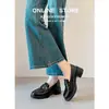Versão em Couro de Vaca~Mocassins Retro de Bico Redondo, Sem Cadarço, Solado Grosso, Salto Bloco, para Mulheres, Sapatos Versáteis de Couro Genuíno para o Dia a Dia