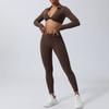 Traje de yoga con efecto arrugado para levantamiento de cadera, pantalones Naked Sense de secado rápido, camiseta de manga larga para correr con almohadilla para el pecho