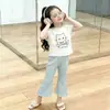 Conjunto de Niña 2026 Verano Nuevo Estilo Gato Conejo Elegante Estampado Manga Corta Pantalones Acampanados Dulces Conjunto de Dos Piezas para Bebé