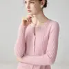 Bai Cai Rong 100% Caxemira Pura Outono/Inverno Novo Cardigan de Tricô com Gola V Canelado Suéter de Tricô Jaqueta Slim-fit com Botões