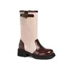 Botas de mujer de talla grande para otoño e invierno, botas de media caña con punta redonda de comercio exterior, suela gruesa, antideslizantes, con bloques de color, versátiles botas de montar de tacón medio