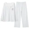 Pijama de Algodão Puro para Primavera e Outono para Mulheres, Manga Longa, Calça Longa, Gola Redonda, Pulôver, Doce, Fofo, Desenho Animado, Pode Ser Usado Fora de Casa, Roupa de Casa