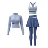 Conjunto de Fitness para Mujer Cuello Alto Manga Larga Chaqueta de Yoga Falda Pantalón Falso de Dos Piezas Control de Abdomen Moldeador Carrera Matutina Ejercicio Conjunto de Yoga