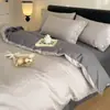 Conjunto de Quatro Peças de Algodão de Fibra Longa 60S de Luxo Leve, Capa de Edredom Bordada 100% Algodão, Lençol de Cama de Algodão Puro, Lençol com Elástico, Roupa de Cama Premium