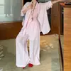 Conjunto de Estilo Perezoso y Relajado para Mujer, Camisa de Color Sólido con Cuello Polo y Protección Solar, Pantalones Anchos de Verano, Pantalones Casuales, Conjunto de Dos Piezas de Moda