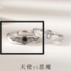Anillo de Pareja Ángel y Demonio Blanco y Negro Par de Anillos de Apertura Modernos para Estudiantes Anillo de Pareja Retro de Piedra Lunar