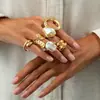 Joyería Transfronteriza Europea y Americana, Anillo de Perla Barroca Personalizado, Anillo Abierto Geométrico Asimétrico Calado
