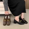 Mocasines de mujer de tacón grueso, primavera y otoño, de una sola capa, tacones altos, sin cordones, estilo británico, tacón medio, Mary Jane, zapatos pequeños de cuero.