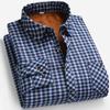 Camisa Masculina de Lã Grossa Quente com Gola Quadrada e Manga Longa para Pais de Meia-Idade, Xadrez Business Casual, Inverno 2025