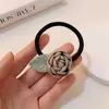 Estilo Francês Estilo Chanel Flor Rosa Argola de Cabelo Feminino Senso de Alto Padrão Flor com Borda Queimada Corda de Cabelo Flor Corda de Cabelo Tendão de Couro Versátil para Meninas Acessórios para Cabelo