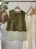 Kekezoon Nuevo Top sin Mangas de Malla Patchwork con Estampado Paisley en el Dobladillo y Cuello Redondo, Botones en la Parte Delantera Diagonal, Estilo Chino para Mujer 8061