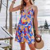 2025 Moda Verão Feminina Transfronteiriça Renda V-Neck Regata Casual Estampa Tropical Sem Mangas Vestido Curto