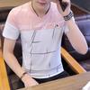 2021 Verão Novo Masculino Manga Curta Em Torno Do Pescoço Na Moda Listrado T-shirt Ins Estilo Coreano Slim-fit All-match Youth Base Shirt