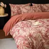 Juego de ropa de cama de cuatro piezas de algodón cepillado engrosado estilo vintage, juego de cuatro piezas de algodón puro estilo francés, sábana bajera con un tacto de alta gama