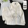 Conjunto de Pijama de Manga Larga Jacquard de Seda Hielo para Niñas con Almohadillas en el Pecho, Suave y Sencillo, Adecuado para Ropa de Casa