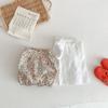 Conjunto de 2 piezas para bebé niña, top con botones abiertos y mangas voladoras frescas, pantalones cortos florales pequeños, verano 2022