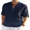 Camisa Casual de Algodón Puro para Hombre 2023 Color Sólido Manga Larga Holgada Cuello Alto Camisa Moderna en Stock