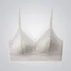 Sutiã Tomara-que-caia Renda Estilo Francês Primavera/Verão com Bojo Fixo, Sem Costura, Camisola Curta com Suporte nas Costas e Redução Lateral dos Seios