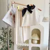 Conjunto de Ropa de Verano para Niñas Nuevo Estilo Coreano Top sin Mangas con Lazo y Pantalones Largos Ropa Infantil de Gasa de Dos Piezas Moderna Comercio Exterior