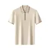 Camisa Polo de Manga Curta para Homens de Meia-Idade e Idosos Verão Novo Manga Meia-Manga Zíper Casual Camiseta Masculina Fina de Seda de Gelo