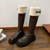 Gordura Marrom mm Aparência Magra Botas Forradas com Lã e Sola Grossa para Mulheres 2025 Outono Novo Pessoas Baixas Botas Não Mais Altas que o Joelho