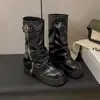 Botas Martin de suela gruesa estilo británico para mujer, nuevas botas de mezclilla western de caña alta para otoño 2026, botas de moda de talla grande hasta la pantorrilla