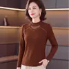 Nuevo top de malla de terciopelo alemán para otoño e invierno, de cuello medio alto, con adornos de pedrería resistentes, de manga larga, moderno, cálido, rejuvenecedor, de corte ajustado para personas de mediana edad y mayores
