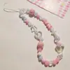 Pulseira de celular colorida feita à mão com contas em estilo coreano, com doce design floral, pulseira curta para pulso, acessório de câmera CCD