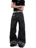 Jeans Retro Americanos con Estampado de Cuadros y Diseño de Remaches para Hombres y Mujeres Otoño Nuevo Estilo Dobladillo Enrollado Lavados Pierna Recta Pantalones Largos