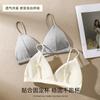Ropa interior sin aro de acero, delgada, hermosa espalda, para mujer, pecho pequeño, realce, negro, sexy, copa triangular francesa, tipo tubo, tirantes delgados
