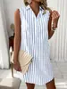 Vestido Camisa Feminino à Pronta Entrega Transfronteiriço Verão 2026 Moda de Comércio Exterior Amazon Manga Curta Botões Casual Listrado