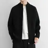 Suéter cárdigan para hombre para primavera y otoño, de alta gama, color liso, simple, moderno, holgado, casual, con cremallera, cuello alto, chaqueta de punto