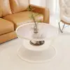 Mesa de centro redonda de vidrio templado color crema para sala de estar de casa, mesa pequeña de lujo ligero para apartamento moderno