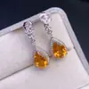 Aretes de Citrino Natural Plata 925 Incrustados con Piedra al Descubierto 7*10mm Citrino de la Suerte Natural Puro