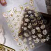 Pegatinas para Uñas Estilo Chino Retro Flor de Cerezo con Borde Dorado con Flores de Cerezo en Polvo Dorado, Adhesivo para Uñas DIY Exquisito Estilo Chino Impermeable