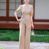 Traje Ocidental de Alta Qualidade Feminino Verão 2024 Novo Simples Elegante Moderno Elegante Calça de Pernas Largas Conjunto de Duas Peças