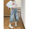 ChaoLi tem novidades de verão: Calça capri jeans estilo americano com patch de estrela para mulheres, shorts de comprimento médio que emagrecem para pessoas baixinhas