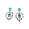 Moda, alta gama, lujo ligero, elegantes accesorios de vestido de noche de novia en rosa y verde con diamantes, conjunto de collar y pendientes de joyería para bodas