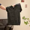 Camiseta de Tricô Manga Curta Gola Polo Estilo Old Money para Mulheres, Verão 2026 Fina Vazada Slim Fit Emagrecedor