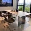 Mesa de Comedor de Pizarra de Lujo Ligero, Mesa de Comedor Rectangular de Mármol Simple y Moderna, Mesa de Acero Inoxidable para Diseño de Hogar en Apartamentos Pequeños