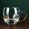 Taza de agua de color esmalte para el hogar sala de estar creativa taza de café de lujo ligero taza de vidrio de moda femenina juego de tazas para el desayuno y la leche