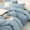Conjunto de quatro peças de algodão liso 40S, algodão lavado, roupa de cama simples de cor sólida 100% algodão, adequado para dormir sem roupa em todas as estações
