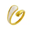 Anillo abierto blanco de acero inoxidable con goteo de aceite, anillo ajustable con curva irregular de gota de agua, joyería simple para el día a día