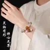Pulsera de Cuentas Bodhi Natural con Degradado Verde, Colgante de Madera de Durazno Estilo Chino con Loto y Cuentas Cilíndricas, Cuentas Budistas de Oración de Círculo Único al por Mayor