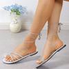 Sandalias de Tiras para Comercio Transfronterizo para Mujer Verano 2024 Nuevo Pedrería Planas Talla Grande Casual Playa Romanas Mujer